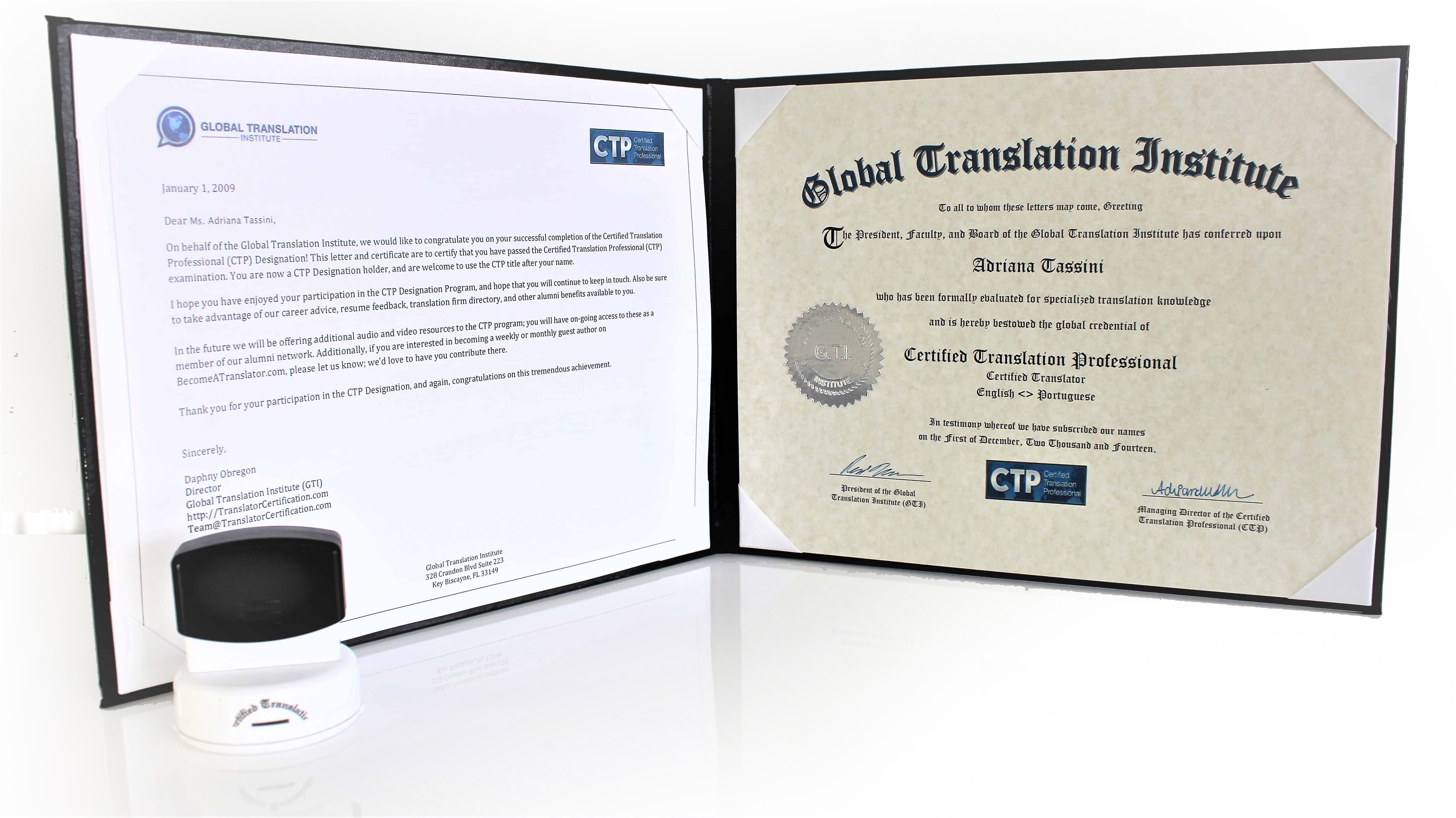  Certified Translator Certificate & Stamp